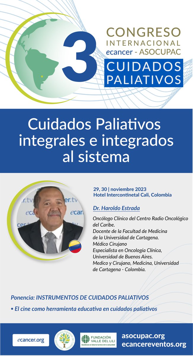 3er Congreso Internacional de Cuidados Paliativos Cali-Colombia. Mas de 30 conferencistas.  Inscribase aquí asocupac.org/iii-congreso/
