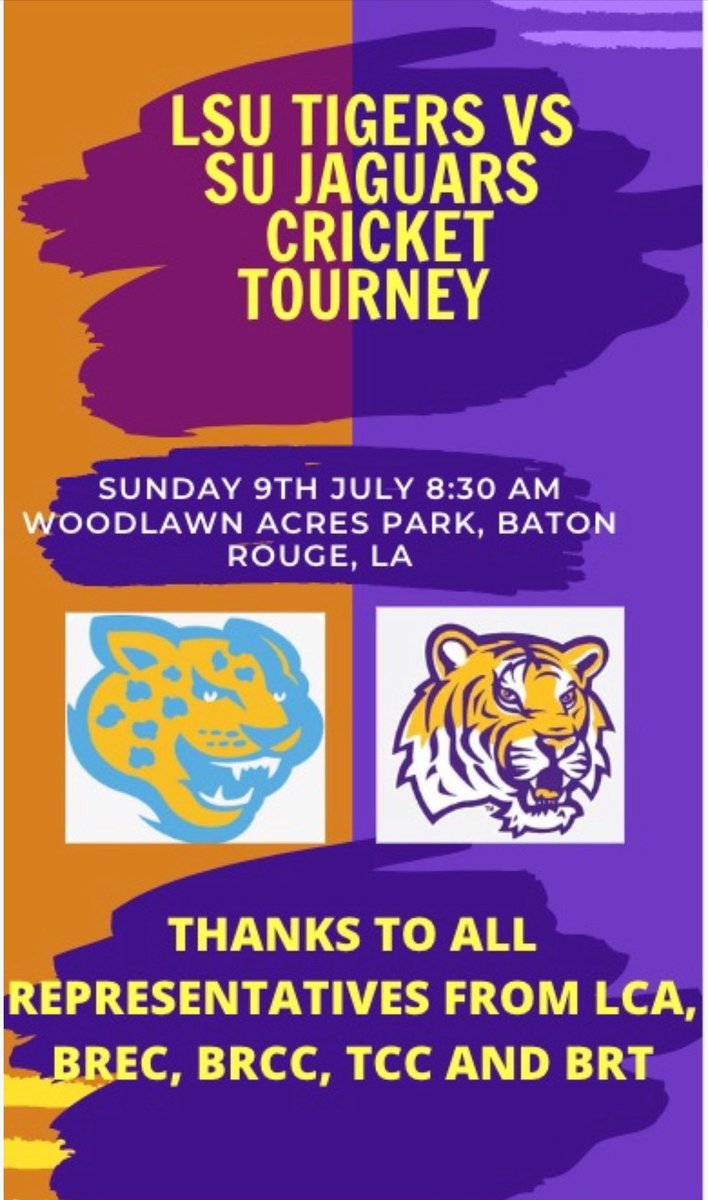 This Sunday, the SU Intramural Cricket Team will compete against LSU. If interested in attending, the details are provided. 🩵💛🩵💛 #gojags