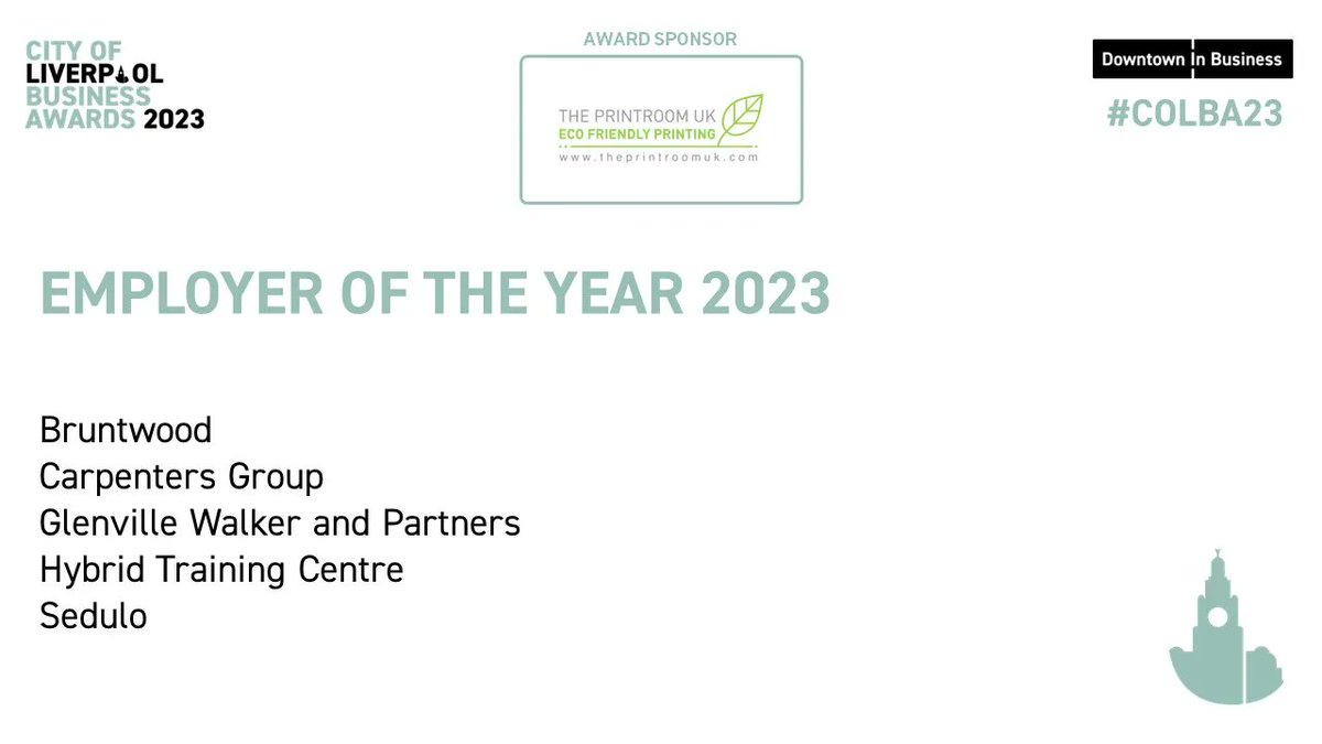 Our first award of the evening is Employer of the Year 2023, sponsored by <a href="/Theprintroomuk/">ThePrintRoomUK</a> and presented by John Sheridan. Here are the nominees for this category: #COLBA23