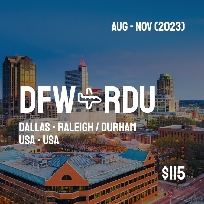 DFWCheapFly's tweet photo. ✈️ Dallas (DFW) to Raleigh / Durham (RDU) for only $115 (USD) roundtrip 💸
170 live dates on Adventure Machine. - get the app on iOS or Android #dallas #dallascowboys #dallasblogger #dallasphotographer #dallashairstylist #dallastexas https://t.co/4QEuJtiHR5