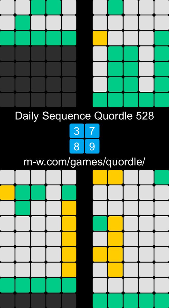 Daily Sequence Quordle 528
3️⃣7️⃣
8️⃣9️⃣

#dailysequencequordle