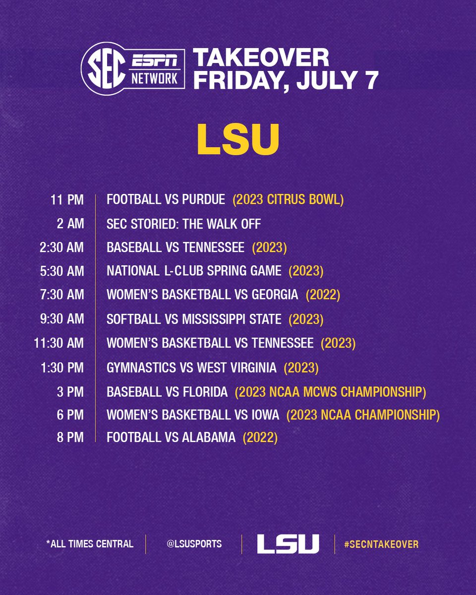 SECNetwork's tweet image. 24 hours of L-S-U 🐯

@LSUsports | #SECNTakeover