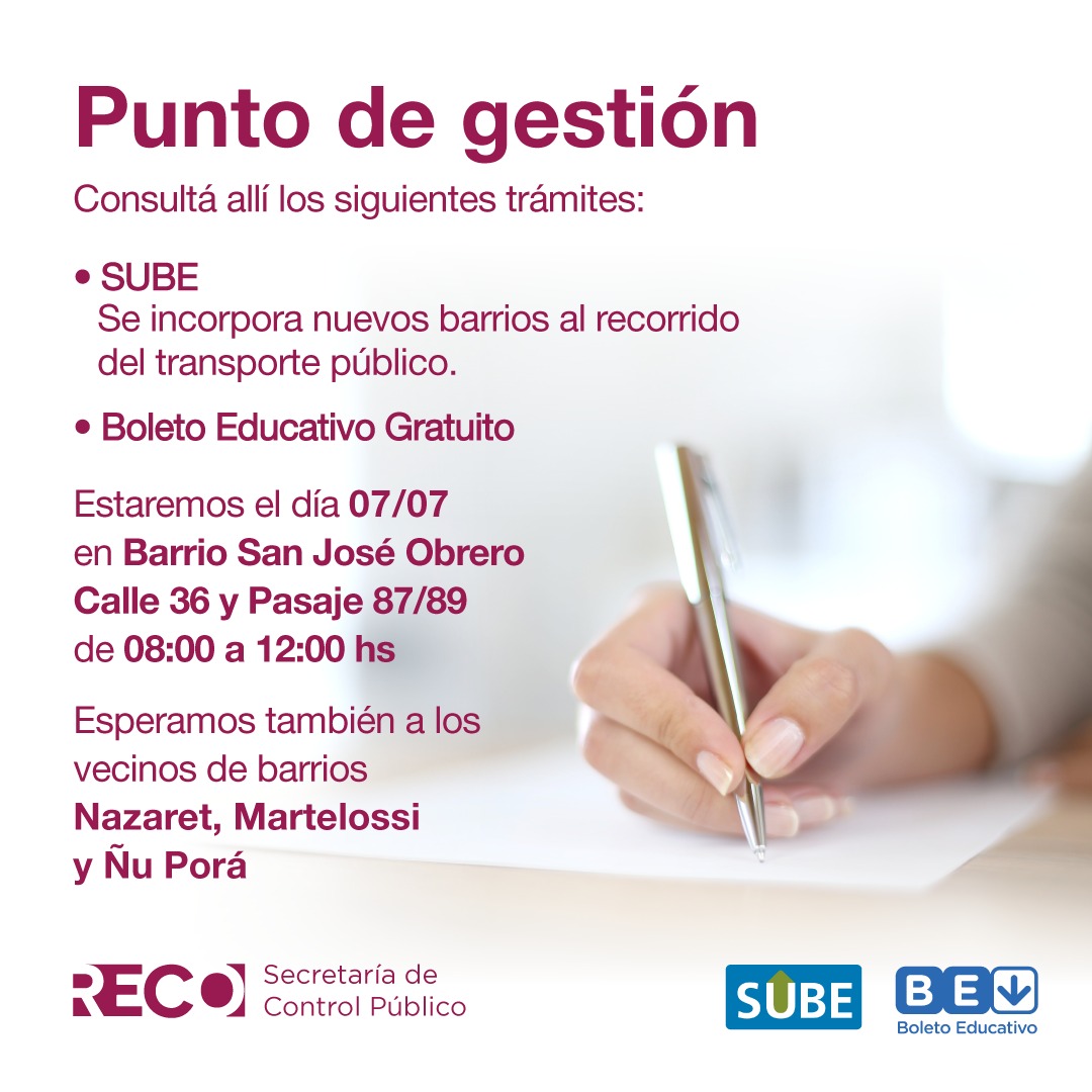 #Reconquista 

El transporte público de pasajeros  incorporará nuevos recorridos y otras frecuencias. 

Zona Norte/Este: Almafuerte, Norte y Noreste. Zona Oeste: San Francisco, B° Nuevo y Montecarlo. Zona Sur: Don Carlos, Ñu Porá, Nazareth, Martelossi, San José Obrero y La Lola.