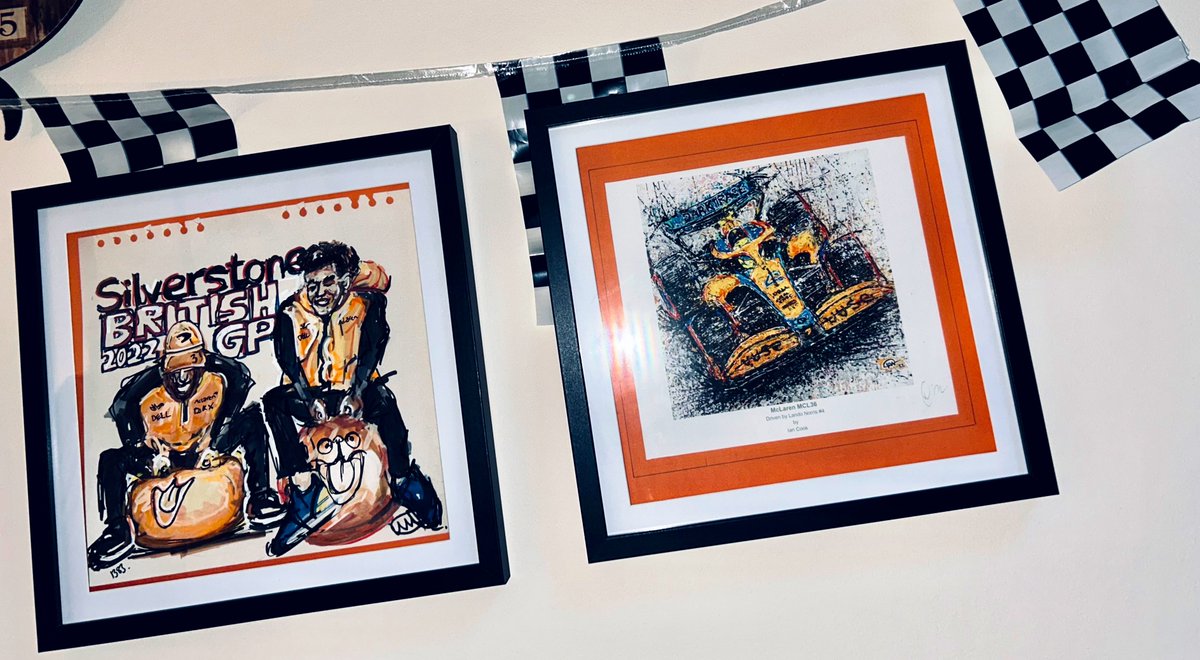 SimonGBrooks's tweet image. Great to have these gifts from @Popbangcolour up on the wall on proud display now - the iconic space hopper race between @LandoNorris &amp;amp; @danielricciardo at @SilverstoneUK last year 😂 

So glad to own the original #ContinuousCar drawing &amp;amp; MCL36 #PaintWithCars print!

#BritishGP🇬🇧