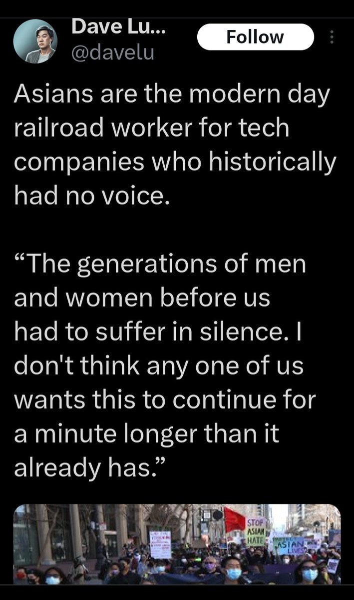 PJenkins1931's tweet photo. @guang_lie @Rashnu_TheOther Not being admitted into Harvard or not getting a high 6 figure upper management job in tech are the problems of an elite group living in a 1st world country
Their #AsianProblems bus tour might backfire
Most Yt, latino, Black and Native Americans can't relate to #AsianProblems https://t.co/zw6BMCGUga