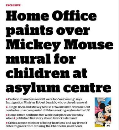 Tory Home Office paints over Mickey Mouse mural for unaccompanied children seeking asylum in the UK.

Sunak's Tories are heartless b@$tards with no common sense.

#ToriesOut364
#SunakOut254
#GeneralElectionNow