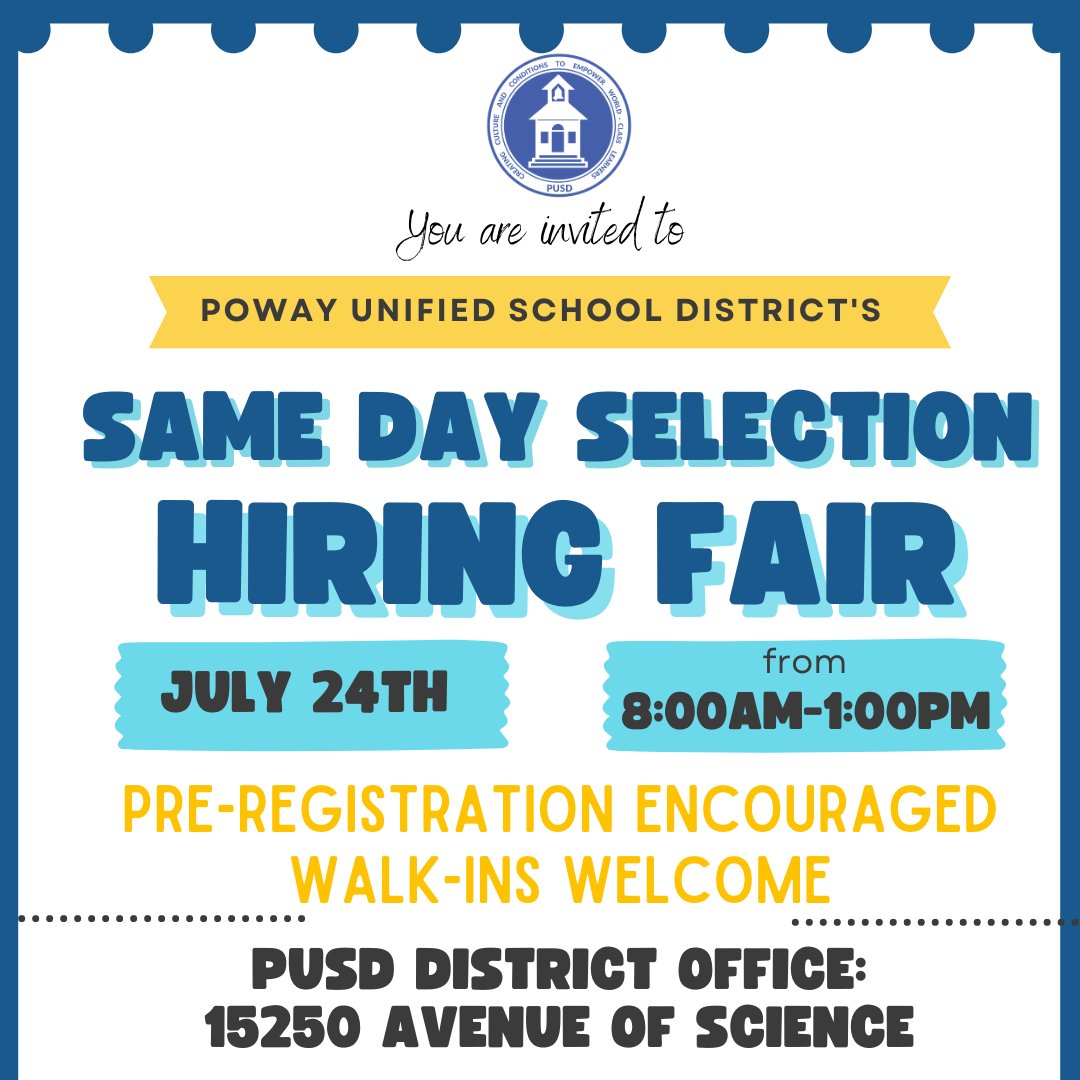 Poway Unified on Twitter "Walk in and walk out with a job! Don't miss