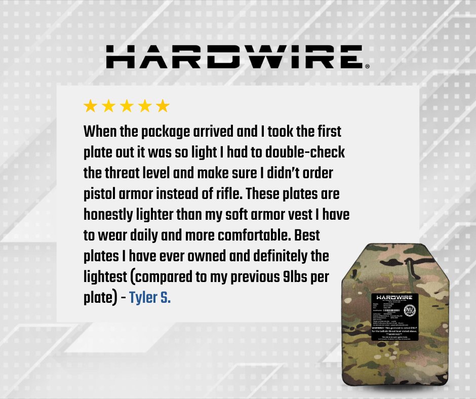 ⭐⭐⭐⭐⭐ "Best plates I have ever owned AND definitely the lightest."
#testimonialthursday #lightweightbodyarmor #tacticalgear
Learn More | bit.ly/3nkuKAm