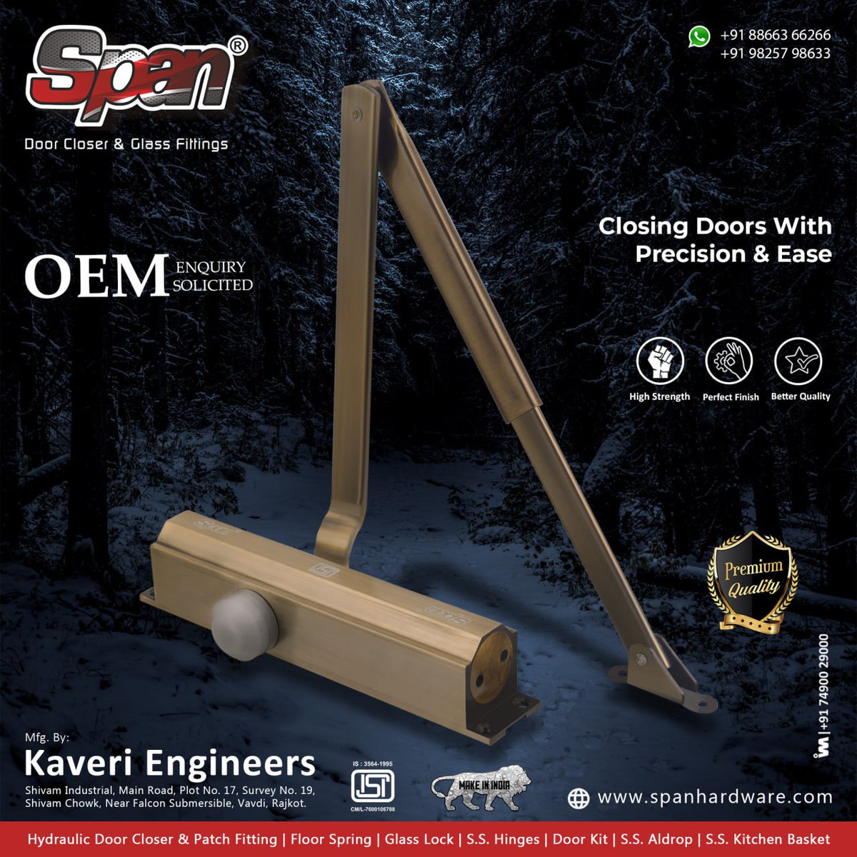 ibais_hardware's tweet photo. KAVERI ENGINEERS - RAJKOT
For enquiry via WhatsApp click:
https://t.co/msEAOLkGnH
Mr. Darvinbhai Santoki - 88663 66266
Mr. Rajanbhai Santoki - 98257 98633
#dooraccessories #doorcloser #hardwarefitting #dooraccesssystem #doorfittingproducts #doorinterior
.
@IBAISMEDIA https://t.co/k1CwYxlOP2
