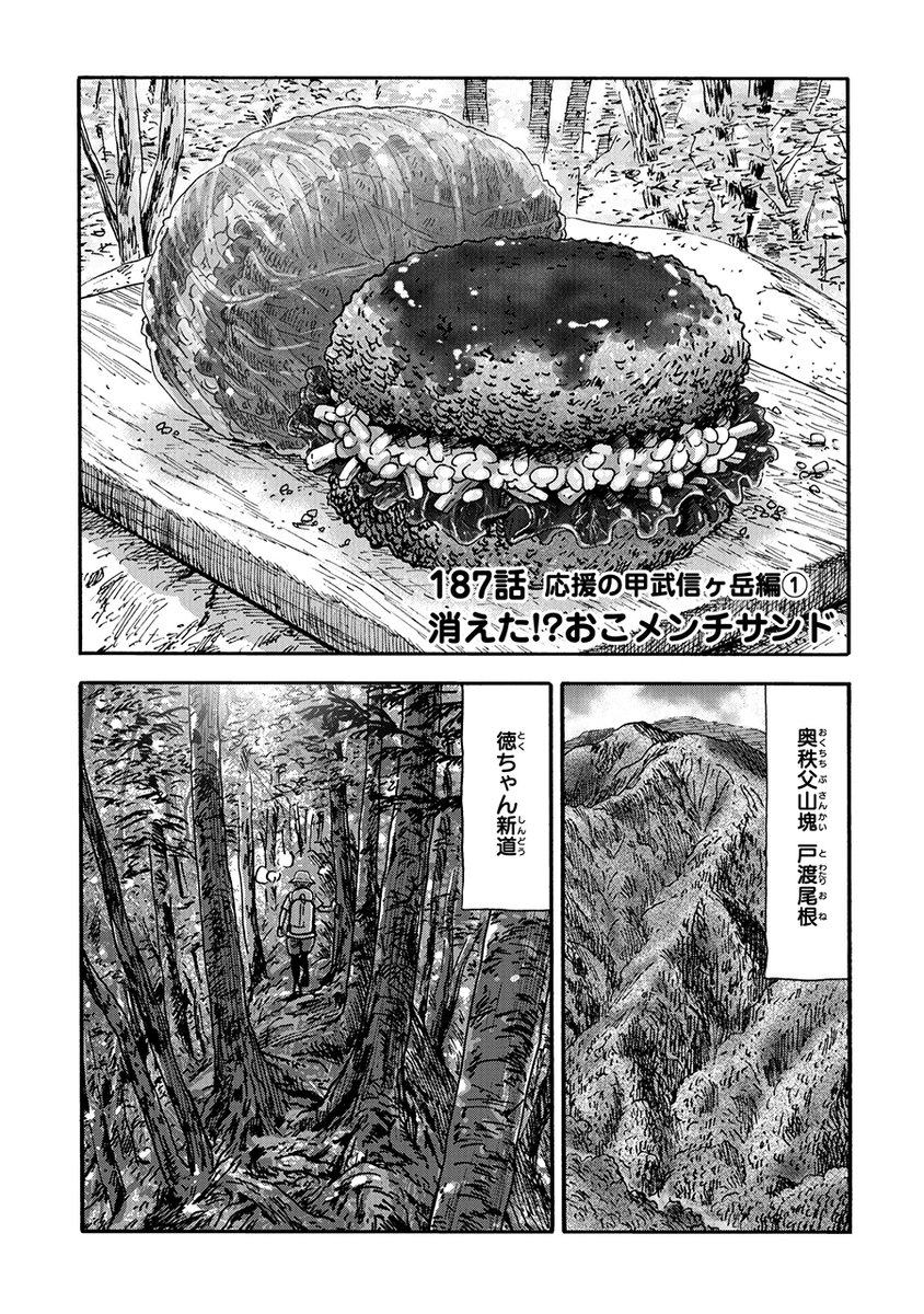 \最新話無料公開中‼️/  山岳耐久レース--⛰️🏃‍♂️  超人が集う過酷なレースに 瀧(本)の旦那・健次郎が出場することに💪  鮎美もレースに興味深々で…❓  山と食欲と私 - 信濃川日出雄 / 187話 応援の甲武信ヶ岳編① 消えた!?おこメンチサンド | くらげバンチ  #山と食欲と私