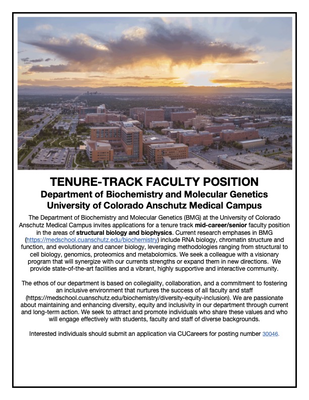 Great news! Our department is hiring a senior faculty in structural biology and biophysics. Great location and wonderful collegues! Please apply and join us! #hiring