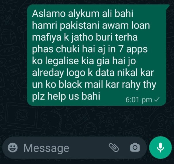 IAmMaaRubi's tweet photo. @SdqJaan
@FarooquiJameel
@_Hareem_Shah 
@J_SaqibNisar 
Make voice for poor peoples. These apps Hacking Mobile data complete and then Blackmailing poor peoples 
#barwaqatLoan
#easyloan
#smartqarza
#zarortcash https://t.co/W6w4VdERDz