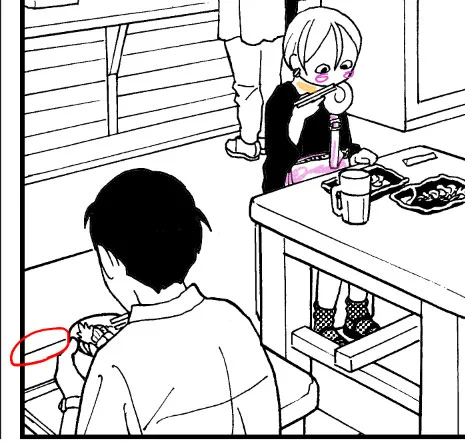 インスタもよろしくお願いします♪
https://t.co/J038ge4Rek

アシスタントさんに、いらない線消し忘れて送っちゃったので、ここ(赤丸)消してください～って指定した時の画像です。(笑)
本編と比べてみよう! 