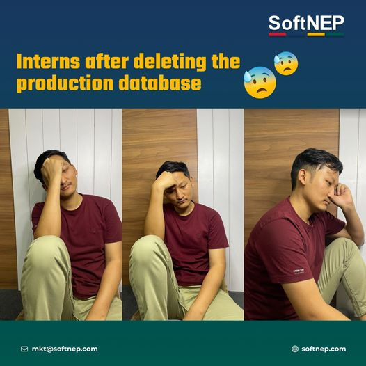 SoftNEP's tweet photo. Oops!!! When the intern accidentally hits 'delete' on the production database. 📷
#softnepmeme #memeoftheday #softnep #databasedisaster #internmistake #intern https://t.co/lsyGig2sES