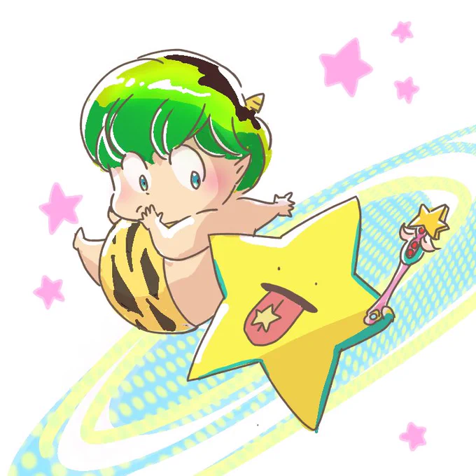 七夕の絵なんてないな〜〜と思いながらフォルダごそごそ探したらあった!かわいいのあるやんけ!願い星とテンちゃんです。#うる星やつら#七夕#星に願いを 