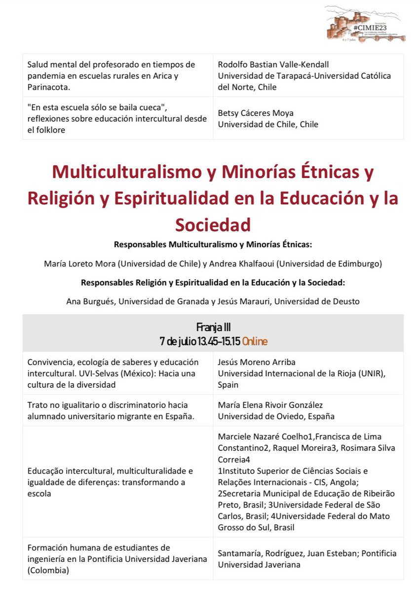loretomoraolate's tweet photo. En horas se desarrollarán las comunicaciones del tema Multiculturalismos y minorías Étnicas en #CIMIE23 @AsociacionAMIE @AndreaKhalfaoui https://t.co/0NHx9DAXmA