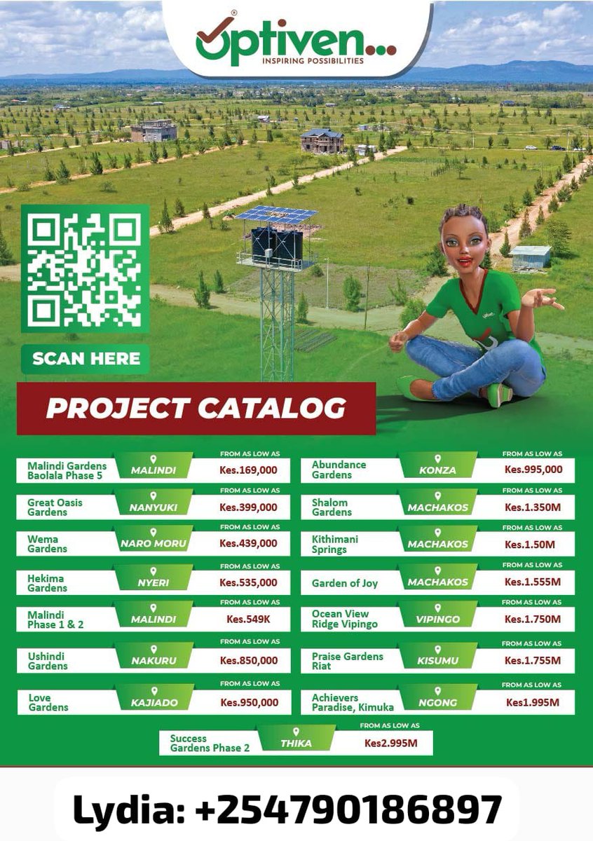 Lydia_Lands's tweet photo. Settle your family and start building your generational wealth today. The future is in your hands.
#JijengeNaOptiven #Optiven #RealEstate #SabaSabaMarchForOurLives https://t.co/gAMXZv14vo