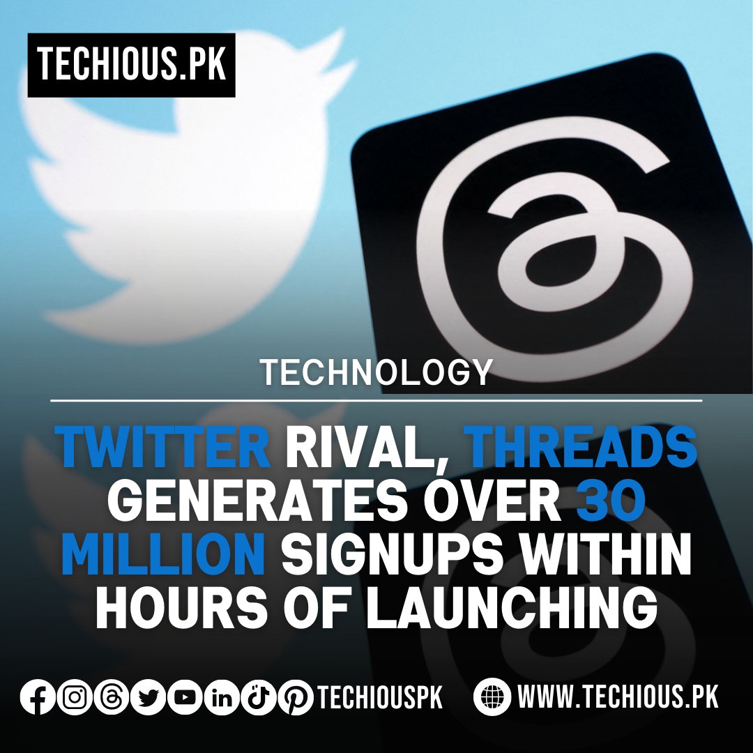 TechiousPk's tweet photo. Twitter rival, Threads Generates Over 30 Million Signups Within Hours of Launching
#techiouspk #threads #twitter #meta #MarkZuckerberg #Instagram
Read More: https://t.co/tQtFhai93b
Advertise with Us: ad@techious.pk https://t.co/vIGC7ow81c