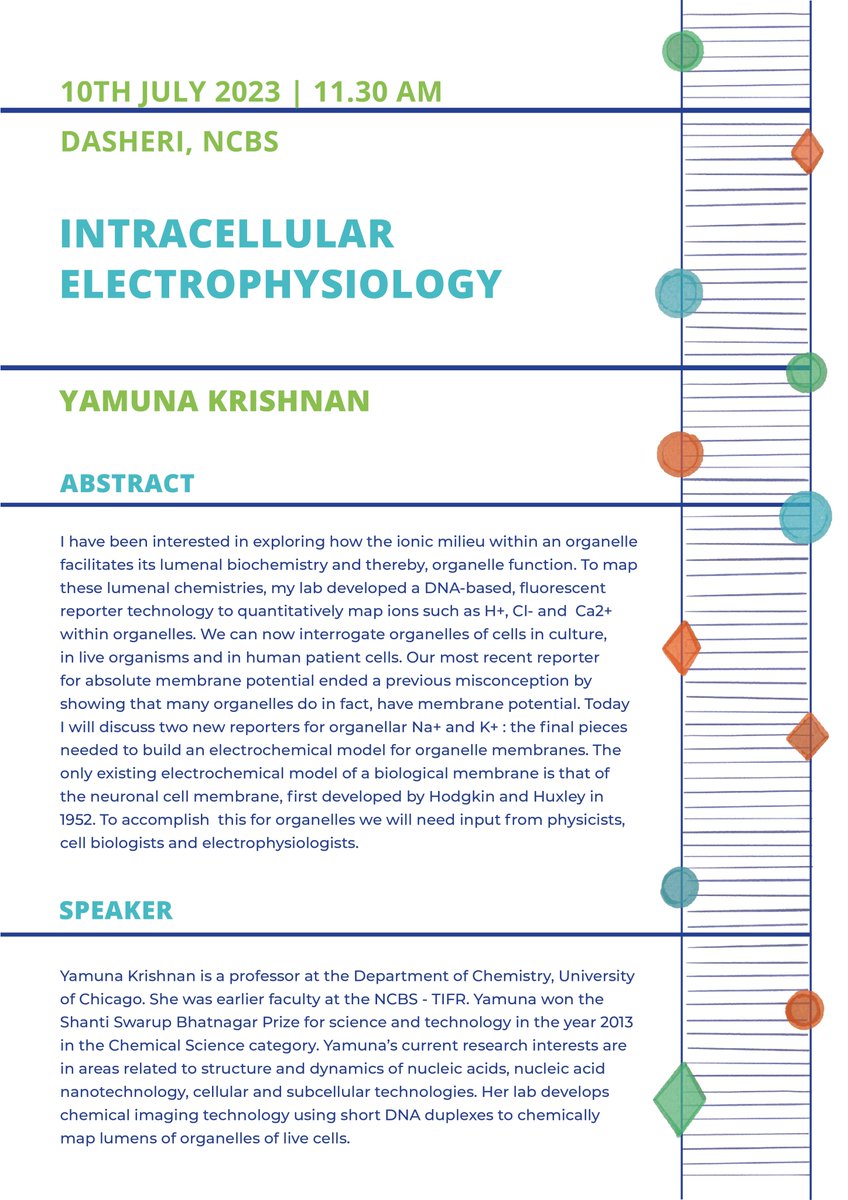 NCBS_Bangalore's tweet image. Join us for two exciting talks next week by Shanti Swarup Bhatnagar Prize awardee @KrishnanYamuna, and Nobel laureate Jack Szostak, from @UChicago!
Dates: July 10, 11
Time: 11:30 am
Venue: Dasheri, NCBS, Bengaluru
#genetics #cellbiology #AcademicChatter #biochemistry #RNA