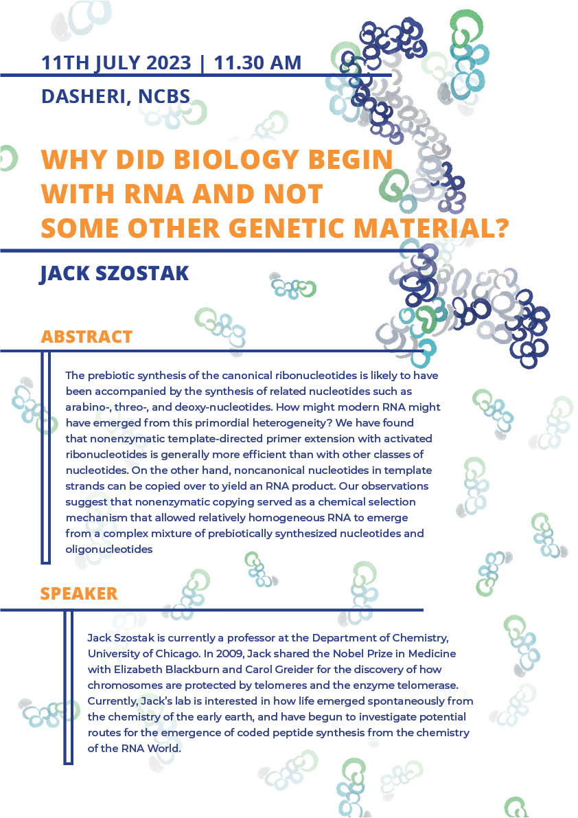 NCBS_Bangalore's tweet image. Join us for two exciting talks next week by Shanti Swarup Bhatnagar Prize awardee @KrishnanYamuna, and Nobel laureate Jack Szostak, from @UChicago!
Dates: July 10, 11
Time: 11:30 am
Venue: Dasheri, NCBS, Bengaluru
#genetics #cellbiology #AcademicChatter #biochemistry #RNA