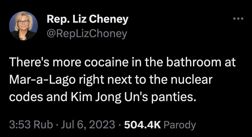 Liz Cheney with the best Tweet on the dumb cocaine story
