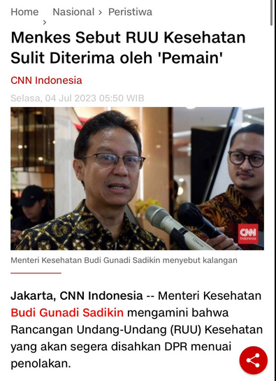 DrEvaChaniago's tweet photo. Sebuah Persimpangan Bagi “Pemain”  
Tabayyun Yang Tak Perlu  

Narasi Menkes dan Jajarannya makin aneh sekaligus menambah khasanah kisah lucu di negeri ini.  

Saat di depan Komisi IX DPR mengeluhkan peran pemerintah yang terbatas dalam mengatur dokter, bak pasien logorhe menceritakan kewenangan IDI yang terlalu besar.   

IDI dinilai terlalu memonopoli dunia kesehatan nasional dari hulu hingga hilir dan dilindungi undang-undang.    

RUU Kesehatan diharapkan bisa mengembalikan tugas itu ke negara. (Kompas, 27 Maret 2023). Padahal jelas kewenangan IDI tidak sebesar yang beliau sampaikan.   

Aneh juga bila kegagalan pemerintah dalam mengelola kesehatan ditimpakan pada IDI sebagai kambing hitam.   

Menkes menyebut RUU Kesehatan sulit diterima “pemain��, membuat berbagai penafsiran liar akan makna “pemain”.     

Bisa jadi kontra RUU Kesehatan hanyalah sebuah gerakan berbayar, mungkin IDI dan petinggi 5 OP lainnya dianggap mempunyai kemampuan membayar influencer dan buzzer sebagaimana mereka biasa lakukan.    

Peserta demo yang jumlah nya ribuan dari berbagai daerah termasuk tokoh-tokoh senior hingga Profesor secara otomatis dianggap “pemain” bayaran.  

Sungguh pernyataan tak berdasar yang tak pantas keluar dari mulut seorang berpendidikan sekaligus pejabat negara.   

"Saya mengimbau para pihak membaca draft RUU dan tabayun, tidak langsung termakan hoax via WA Group," kata dr. Mohammad Syahril dalam keterangan tertulis, (Rabu, 28/6/2023).   

"Banyak informasi-informasi yang menyesatkan yang diembuskan oleh pihak-pihak tertentu dengan tujuan menghasut publik dan menggagalkan RUU Kesehatan yang sebenarnya ditujukan agar masyarakat luas mendapatkan akses ke dokter dengan mudah, mendapatkan obat dengan murah, dan mengakses fasilitas pelayan kesehatan yang lengkap dan baik," sambungnya.   

Kata “HOAX” kemudian diikuti perintah TABAYUN menggambarkan tuduhan bahwa Pemerintah berada di pihak yang benar dan para penentang RUU hanyalah mereka yang termakan HOAX.   

Kenyataannya HOAX terbesar adalah RUU sendiri yang munculnya bagai siluman, buru-buru tanpa urgensi yang jelas.   

Pandemi dijadikan alasan perlunya UU yang lebih baik tapi bagaimana mungkin tanpa melibatkan segenap komponen bangsa termasuk profesi kedokteran dan kesehatan.   

Memunculkan berbagai isu terkait praktek kedokteran, tanpa “tabayun” menkes membuat narasi sederhana tapi menyesatkan opini publik.  

Mindset kita digiring untuk mengatasi masalah kesehatan secara pragmatis, isu kurangnya dokter spesialis hingga perlunya dokter dan rumah sakit asing.    

Mengalihkan kegagalan negara kepada organisasi profesi sekaligus menutupi berbagai proyek tersembunyi selama pandemi.  

Dokter dan tenaga kesehatan beserta organisasi profesinya sudah tak lagi diperlukan kecuali nantinya menjadi pion dalam Industrialisasi Kesehatan.    

Beralasan RUU Kesehatan adalah inisiatif DPR padahal jelas bahwa RUU ini adalah sebuah pemufakatan jahat untuk memudahkan kapitalisme serta liberalisme global menguasai kesehatan.  

Berbagai bukti di depan mata terang benderang anehnya tidak membuat pihak pro RUU tersadar bahwa mereka selama ini tertipu HOAX bernama RUU Kesehatan Omnibuslaw.    

Kalaupun masih ada celah perbedaan pandangan bukan untuk hal yang esensi, tak perlu ada tabayun untuk sesuatu kebohongan yang tampak jelas dipertontonkan.    

Munculnya para influencer teman menkes yang menjadi jubir dadakan berteriak-teriak PRO RUU bagai cheerleader yang tak paham dengan permainan yang sedang terjadi.   

Wajar kalau kemudian militansinya hanya sekedar dimanfaatkan untuk mengalihkan perhatian agar kita tidak fokus berjuang.    

Kegagalan mencapai target RPJMN Kesehatan tahun 2024 karena Menkes sengaja tidak mengikuti guideline Program Kesehatan Pak Jokowi, disibukkan dengan Transformasi 6 Pilar dan RUU Kesehatan Omnibuslawnya (RUU OBL).  

Antara RPJMN Kesehatan, Transformasi Kesehatan dan RUU OBL tidak seiring sejalan, kalaupun diperlukan lompatan untuk mengatasi target yang tidak tercapai sebenarnya tidak membutuhkan RUU baru.   

Konsentrasi dan fokus Kemenkes pada program yang sudah ada sebelumnya justru gagal.  

Timbulnya wabah dan peningkatan kasus berbagai penyakit infeksi seperti Difteri, Antrax,Rabies, kusta hingga TB tidak pernah terungkap ke publik.  

Bagi kita yang telah tersadar dan menggunakan akal sehat tetaplah istiqomah di jalan kebenaran walaupun banyak persimpangan yang menyesatkan dalam perjuangan ini.     

Kalaupun ada yang mengatakan kita sekedar pemain maka biarlah hati nurani yang menunggangi, kalau aksi kita berbayar biarlah ALLAH yang melunasi.    

Tak akan ada usai perjuangan walaupun segenap pemuka negeri berkomplot mengesahkan RUU Kesehatan.    

Perjuanganmu tidak akan pernah sia-sia selama engkau melibatkan ALLAH dalam segala urusanmu.     

“Sesungguhnya telah datang kebenaran kepadamu dari Tuhanmu, sebab itu janganlah sekali-kali kamu temasuk orang-orang yang meragu”. (QS. Yunus : 94)    

Agung Sapta Adi - Dokter Indonesia Bersatu @agungsaptaadi @perkumpulan_DIB 

#TolakRUUKesehatan
#TolakRUUKesehatan
https://t.co/Fj0TLA85WI
