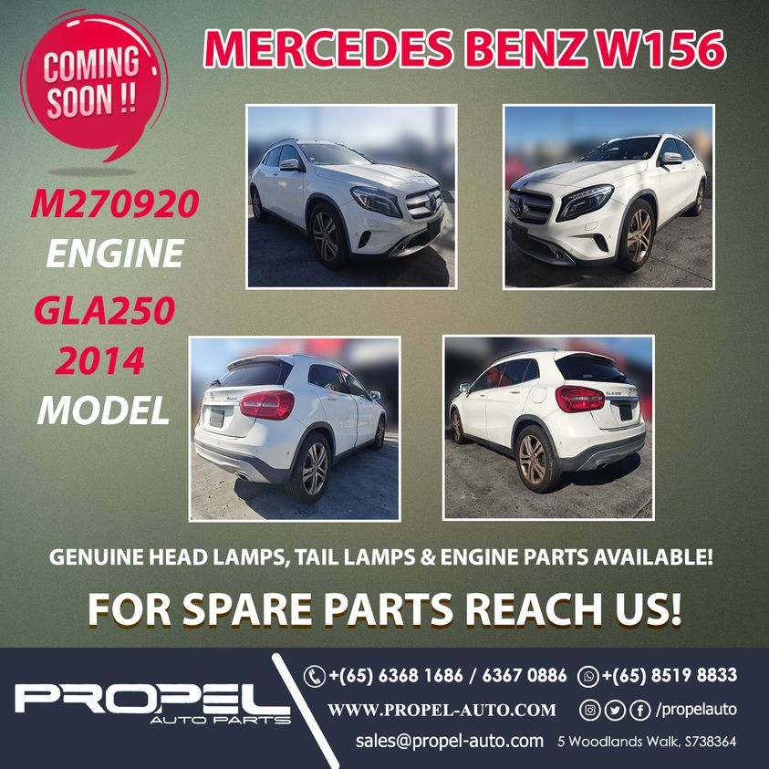 propelauto's tweet photo. Mercedes W156 GLA250 M270920 2.0L Car Coming Soon #ForScrap 

🔥🔥Bodykit | Headlamps | Tail lamp | Boot lid | Interior Parts🔥🔥

Start Book Your Orders now👇🤗

#W156 #GLA #Spare #ScrapCar #SalvageParts #GenuineParts #QualityItems #GuaranteedParts #M270 #Singapore #ScrapYard https://t.co/fS0MO9C1pa