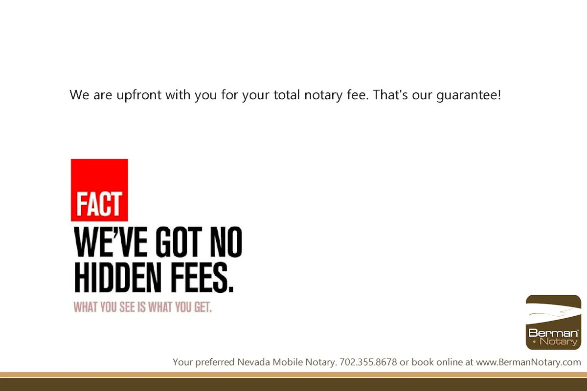 bermannotary's tweet photo. We’ve got NO HIDDEN FEES!
--- ---
https://t.co/6cpCYFoSFE
#BermanNotary #MobileNotary #NevadaNotary #VegasMobileNotary
#WeNotarize #GoToNotary #VotedBestNotary #NotaryPublic https://t.co/UqHS4PS7sS