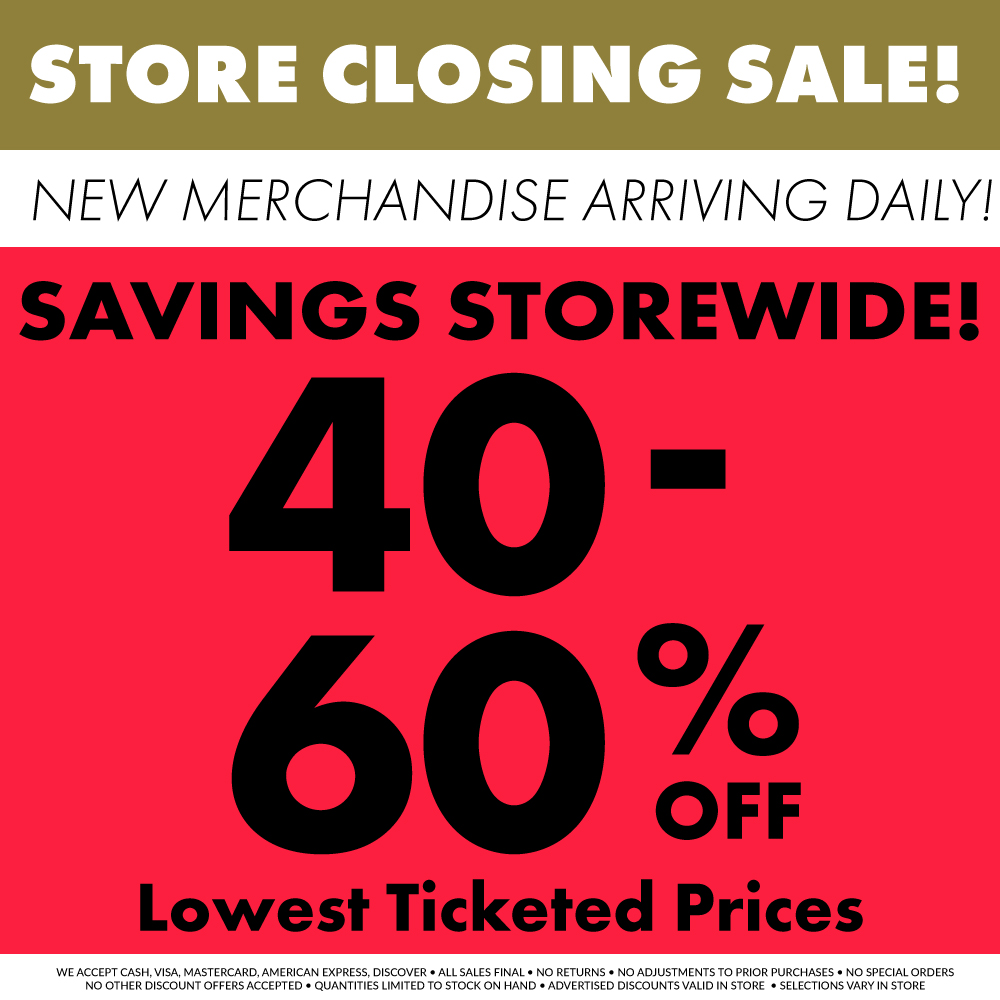 THE STORE CLOSING SALE IS IN FULL EFFECT!

Save 40-60% off right now at EbLens during the Store Closing Sale! These are the best deals yet!! Plus, new merchandise is arriving daily so be sure to revisit your favorite location!

Find your location here: bit.ly/3P39ACh