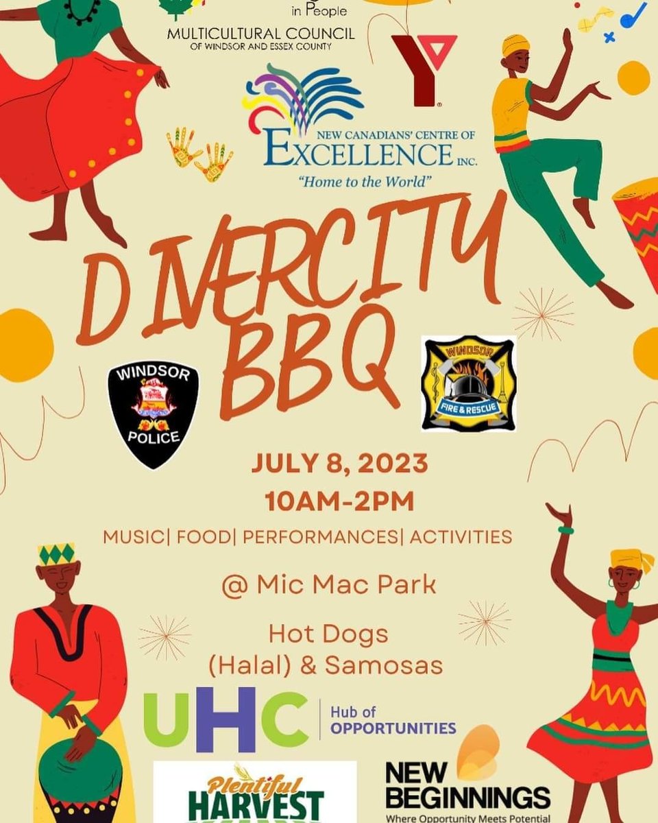 gill_wps's tweet photo. SAVE THE DATE: Annual DiverCity  BBQ 🌭🍔🍕Saturday, July 8th at Mic Mac Park (10-2PM) hosted by 
@WindsorPolice &amp; its community partners. Great event with free food, fun activities &amp; cultural performances!
#YQG
#DiversityandInclusion 
#CommunityEngagement https://t.co/6v7pnbOm3Z