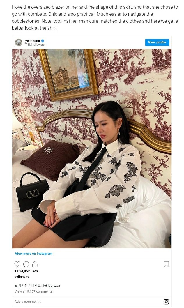 yejintangerine's tweet photo. Love this article from Lainey Gossip (an entertainment news &amp; gossip blog about all things Hollywood)

"At Valentino: The Returns of Kaia &amp; Son YeJin"

⭐ She’s also Korea’s most high-profile Valentino ambassador &amp; here she is, in an excellent black &amp; white outfit.

#SonYeJin

-- https://t.co/RbKcoPBhu0