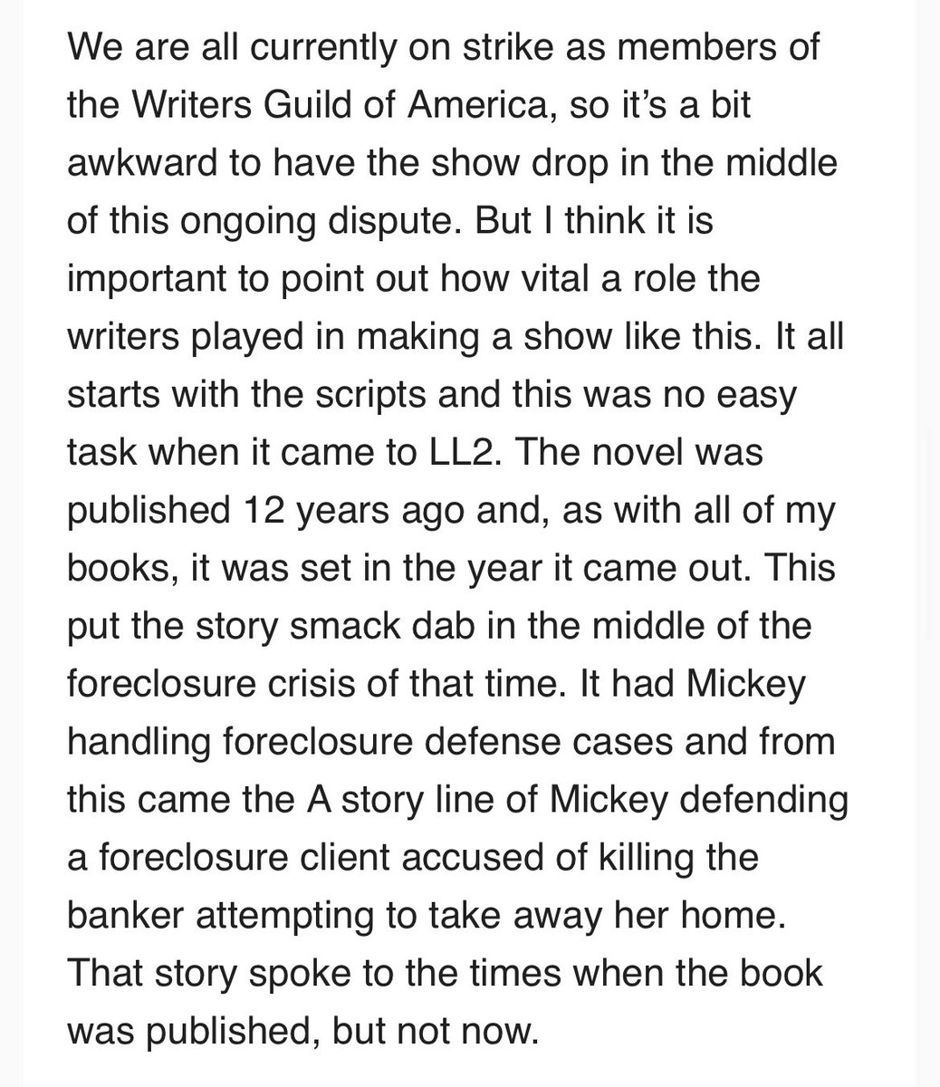 Connellybooks's tweet photo. Thank you for all the kind tweets about season 2 of The Lincoln Lawyer. So happy to know people are really enjoying it. Congratulations to showrunners @TedHumphrey_ and @dailynrod. Some thoughts about the season below…. https://t.co/UthzOXCUgV