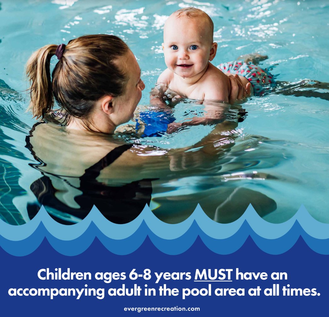 EvergreenRec's tweet image. Did you know? Children (ages 6-8 year) MUST have an accompanying adult in the pool area at all times. 

#EPRD #ElevateYourLife #PoolRules