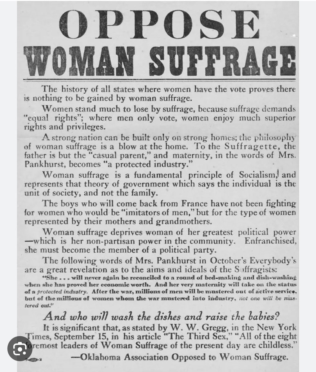 godlywomanhood's tweet photo. Only 3 percent of the women in Ohio, Colorado, Idaho, Utah, and Wyoming wanted to vote when the fight for suffrage was raging. “It is unwise, unfair, and unjust to force upon a majority of women, a measure which is obnoxious to all their ideals of womanhood, in order that the wishes of a small minority may prevail.”