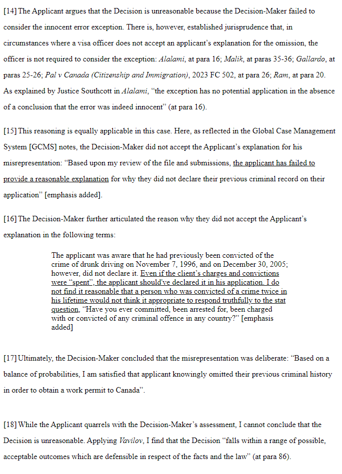 smeurrens's tweet photo. Federal Court rules that the innocent mistake defense to misrepresentation does not apply where someone fails to disclose a spent conviction in Hong Kong. 

https://t.co/Urf8B9zKc1 https://t.co/JlwG7X1K1l