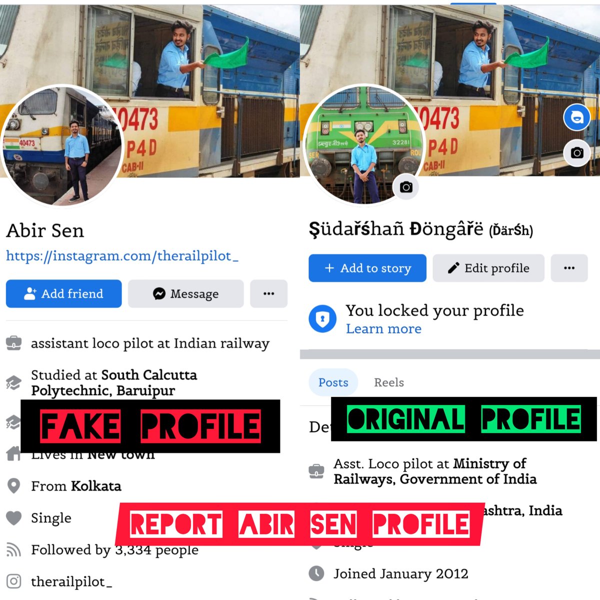 SudarshanDonga5's tweet photo. Fake Profile link 👇
https://t.co/Ms9UfTEMnw

I'm. Sudarshan Dongare Request you to Report Abir sen profile 🙏
. 
This is psychopath Abir Sen guy from WB
This idiot make profile by fake names and upload my photo and videos on profile 
@Cyberdost @MahaCyber1 @CybercrimeI https://t.co/P0DVf2QKWa