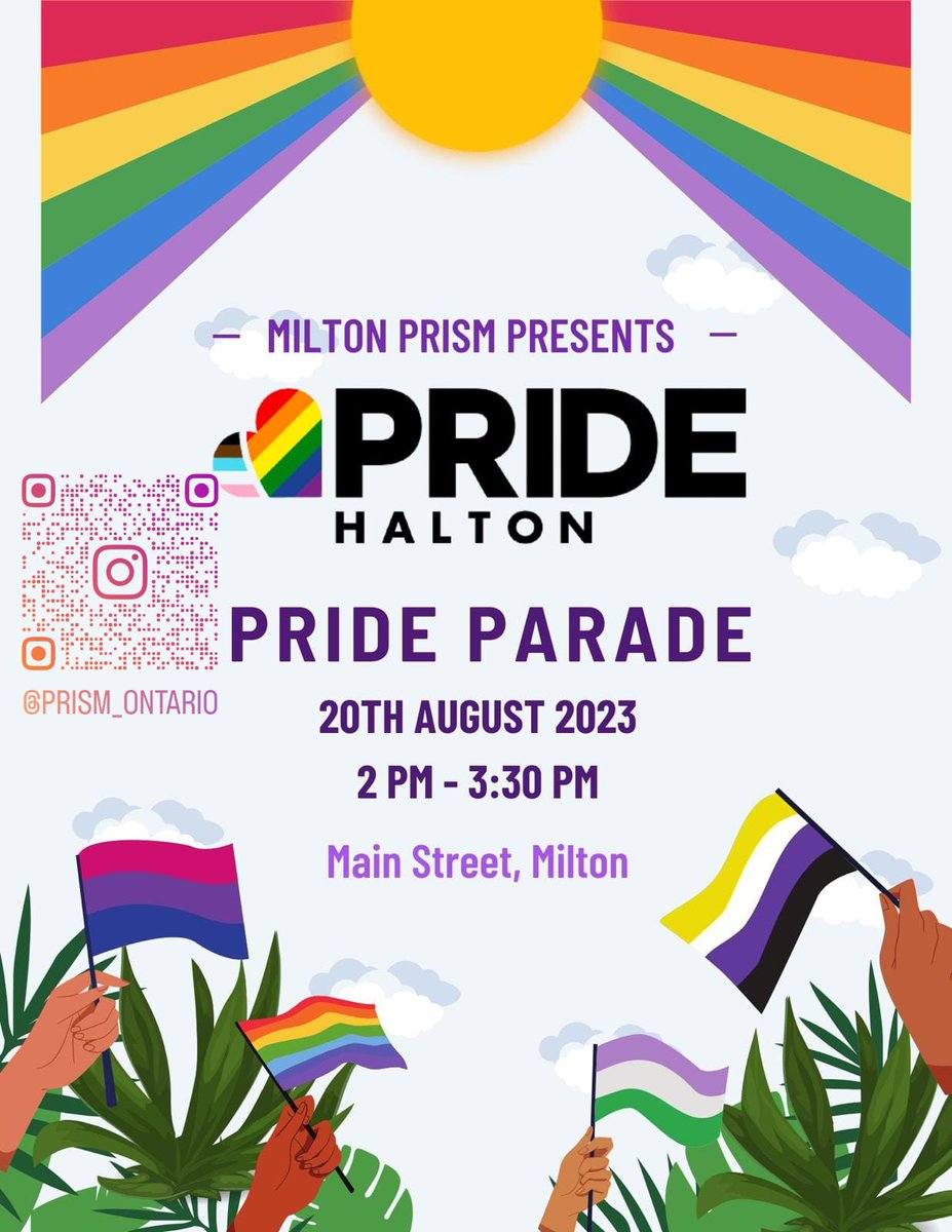 🏳️‍🌈Milton PRISM is thrilled to announce the highly anticipated HALTON's inaugural PRIDE parade! 🌈  Join us as we march down Main Street in Milton spreading love and acceptance from rainbow crosswalk to rainbow crosswalk!🎉#HaltonPrideParade #PRISMPride