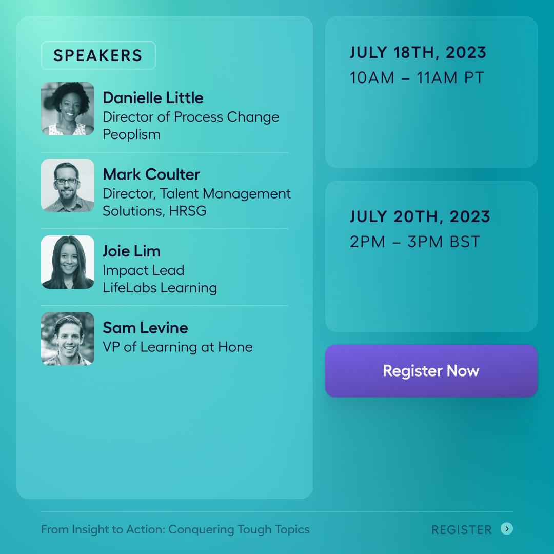 Mark your calendars 🗓️ On July 18, we're gathering a panel of experts from @Peoplisms, @LifeLabsLearn, @HRSG_Competency, & Hone who discuss how to conquer challenging issues in the workplace and share actionable strategies for success! RSVP here: bit.ly/3PMlwZF