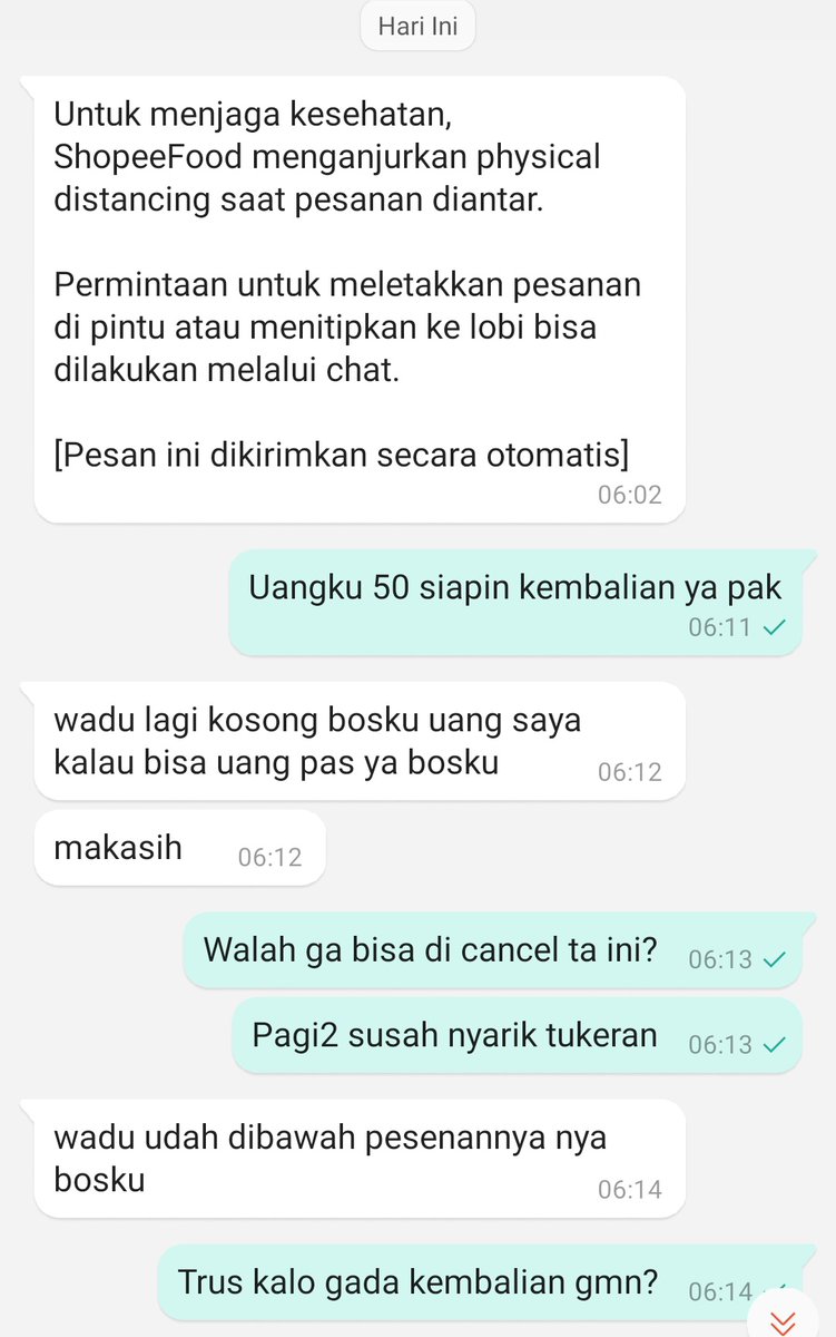 Haikalfahrian's tweet photo. Barangkali ada driver yg liat tweetku, terutama driver food2an (shopeefood dll), plislah di applikasi itu nyediain bayar tunai, kalo cust bayar pakai tunai minimal siapin uang kembalian, bukan malah pas nyampe kita suruh pake uang pas, iya kalo ada, kalo gada gmn? https://t.co/ldasWPBfcQ