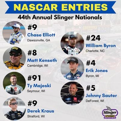 Seven #NASCAR names is just a slice of the competition at Slinger. The 44th annual Slinger Nationals has over 40 entries, but there can only be one winner. Watch it all unfold on Racing America. @SlingerTower / @SlingerSpeedway