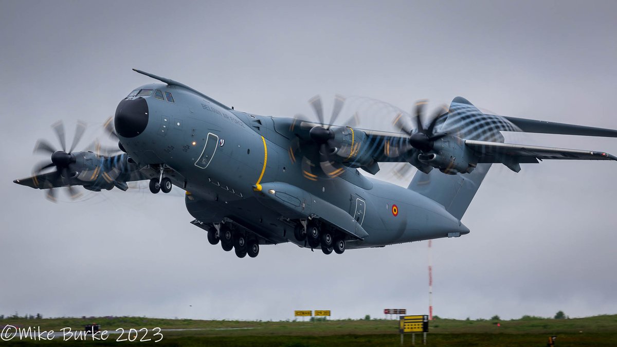 July 6,2023. 
BAF 647. <a href="/BeAirForce/">Belgian Air Force🇧🇪</a> <a href="/AirbusMilitary/">Airbus Military</a> A400M, CT-03, departing <a href="/stjohnsairport/">St. John's Airport</a> after a recent visit.