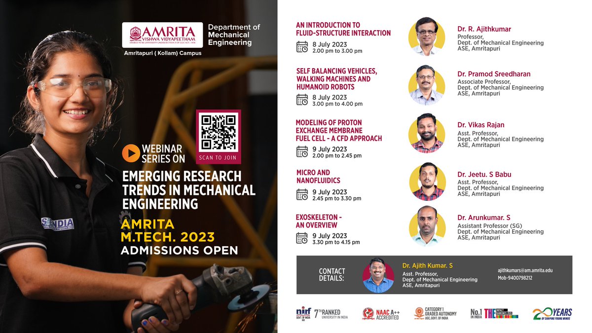 AMRITAedu's tweet image. Join us for a captivating webinar series July 8-9 where we&apos;ll delve into emerging research trends in mechanical engineering and how YOU can make a difference!

🌐  amrita.link/webinar

#Webinar #MechanicalEngineering #EngineeringFuture #Innovation #Amrita #AmritaUniversity
