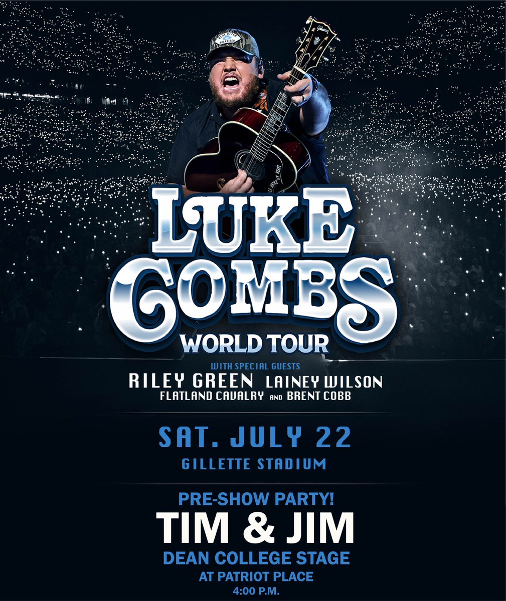 timbuonomusic's tweet photo. ‼️Announcement‼️ Going to the Luke Combs show at @GilletteStadium? Come join us on Saturday July 22 for a FULL BAND Tim &amp; Jim show for the free pre-show party at @PatriotPlace. We can NOT wait for this one, come party with us! https://t.co/Ts1nsWh5mT