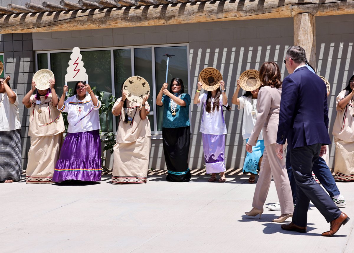 GRIC_Official's tweet photo. Wow! Here’s a recap from @VP's visit to the Gila River Indian Community. Thank you to the Elders, Veterans, Youth, Dignitaries, and all for your attendance today. We appreciate the Gila Crossing Community School for hosting this event. Today we made history. #VPVisitsGRIC https://t.co/Yhf5QxAHRn