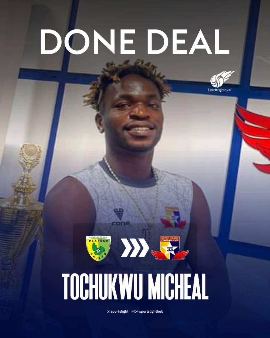 Tochukwu Michael moves from Plateau United to Remo Stars FC, embracing new challenges with determination.

Congratulations 👏

 #transferwindow #FootballTransfer #PlateauUnited #sportlighthub #NPL