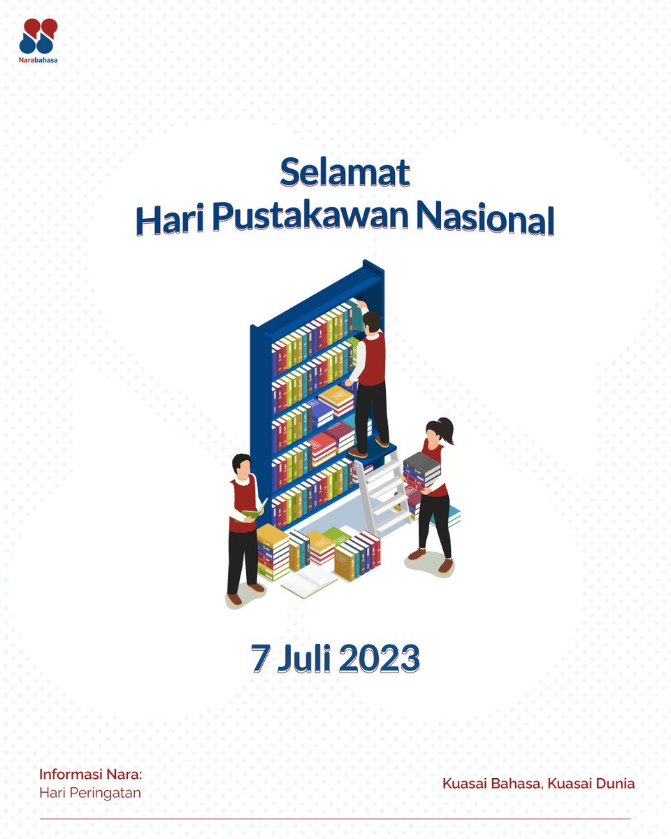 narabahasa's tweet photo. Selamat Hari Pustakawan Nasional, Kerabat Nara! Siapa, nih, yang bercita-cita menjadi pustakawan? ๐
#hariperingatan #narabahasa https://t.co/q1lGaXYHYK