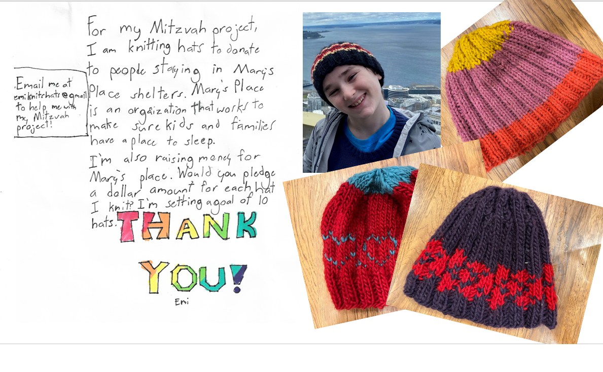 Gabriel Spitzer (@gabrielspitzer) on Twitter photo My kid is knitting hats to donate and raise money for <a href="/MarysPlaceWA/">Mary's Place</a>. DM me if you feel like kicking in a few shekels! My kid is knitting hats to donate and raise money for <a href="/MarysPlaceWA/">Mary's Place</a>. DM me if you feel like kicking in a few shekels!