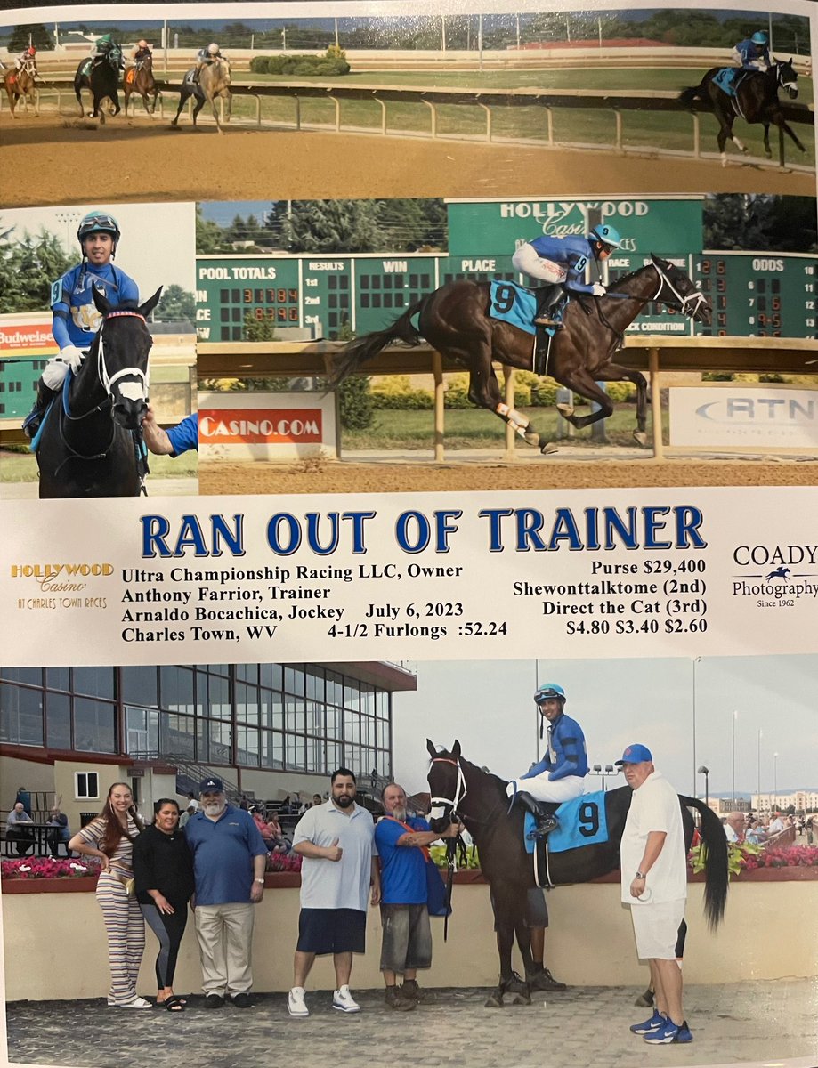 Ultra Championship Racing (@ultrachamps) on Twitter photo Ran out of Trainer ran away from her competition in her career debut <a href="/Hollywood_CTown/">Hollywood Casino at Charles Town Races</a> Great ride <a href="/jockeyAboca/">Arnaldo Bocachica</a> and awesome job getting her ready <a href="/FarriorRacing/">Anthony Farrior</a> #RanoutofTrainer #UCR #CharlesTown #WVbred Ran out of Trainer ran away from her competition in her career debut <a href="/Hollywood_CTown/">Hollywood Casino at Charles Town Races</a> Great ride <a href="/jockeyAboca/">Arnaldo Bocachica</a> and awesome job getting her ready <a href="/FarriorRacing/">Anthony Farrior</a> #RanoutofTrainer #UCR #CharlesTown #WVbred
