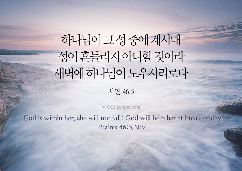 하나님이 그 성 중에 계시매 성이 흔들리지 아니할 것이라 새벽에 하나님이 도우시리로다 _시편 46:5

God is within her, she will not fall; God will help her at break of day. _Psalms 46:5, NIV