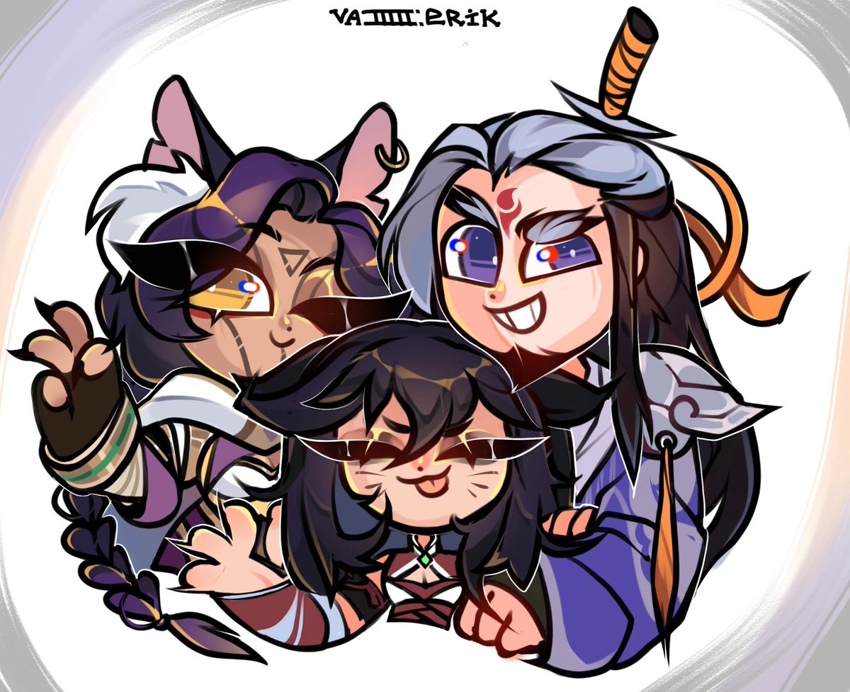 dontshepardme's tweet image. "triple trouble", anyone? ^w^

thought it would be cute to share a little commish of two i got for our crew with @ARIkatoteshi &amp;amp; @SuccubaRossa 🦊🍑

#oc #ahri #masteryi